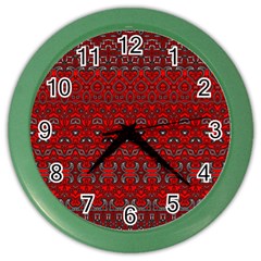 Boho Red Black Grey Color Wall Clock by SpinnyChairDesigns