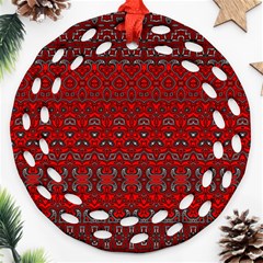 Boho Red Black Grey Ornament (round Filigree) by SpinnyChairDesigns