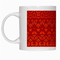 Boho Red Orange White Mugs by SpinnyChairDesigns