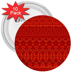 Boho Red Orange 3  Buttons (10 Pack)  by SpinnyChairDesigns