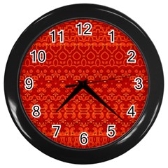 Boho Red Orange Wall Clock (black) by SpinnyChairDesigns