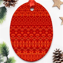 Boho Red Orange Oval Ornament (two Sides) by SpinnyChairDesigns