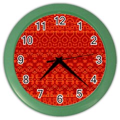 Boho Red Orange Color Wall Clock by SpinnyChairDesigns