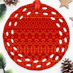 Boho Red Orange Ornament (round Filigree) by SpinnyChairDesigns