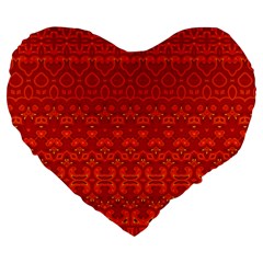 Boho Red Orange Large 19  Premium Heart Shape Cushions by SpinnyChairDesigns