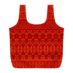 Boho Red Orange Full Print Recycle Bag (l) by SpinnyChairDesigns