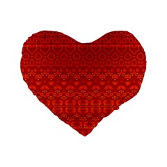 Boho Red Orange Standard 16  Premium Flano Heart Shape Cushions by SpinnyChairDesigns