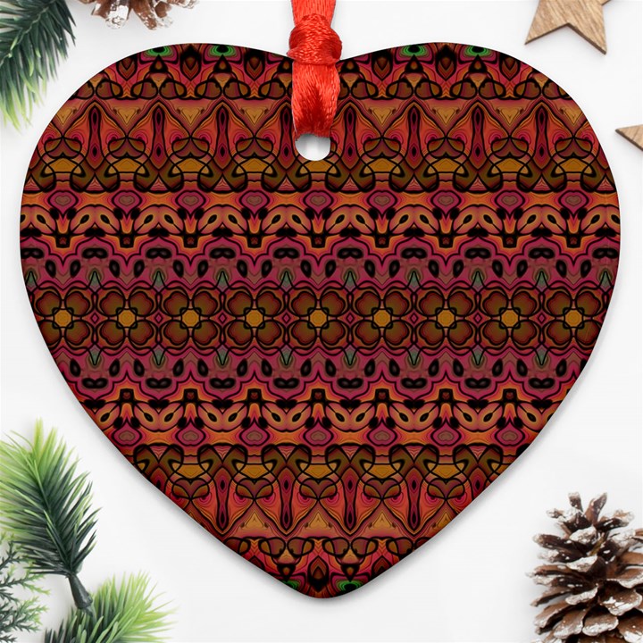 Boho Floral Pattern Heart Ornament (Two Sides)