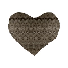 Boho Khaki  Standard 16  Premium Heart Shape Cushions by SpinnyChairDesigns