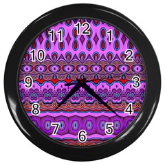 Boho Magenta Pattern Wall Clock (black) by SpinnyChairDesigns