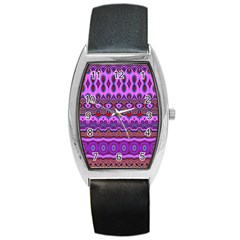 Boho Magenta Pattern Barrel Style Metal Watch by SpinnyChairDesigns