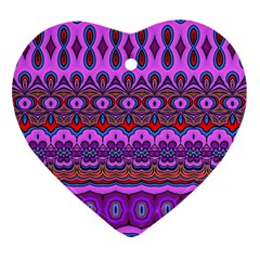 Boho Magenta Pattern Heart Ornament (two Sides) by SpinnyChairDesigns