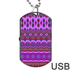 Boho Magenta Pattern Dog Tag Usb Flash (one Side) by SpinnyChairDesigns