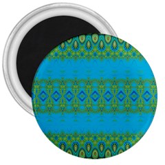 Boho Blue Green Pattern 3  Magnets by SpinnyChairDesigns