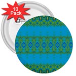 Boho Blue Green Pattern 3  Buttons (10 pack)  Front