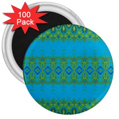 Boho Blue Green Pattern 3  Magnets (100 Pack) by SpinnyChairDesigns