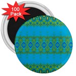 Boho Blue Green Pattern 3  Magnets (100 pack) Front