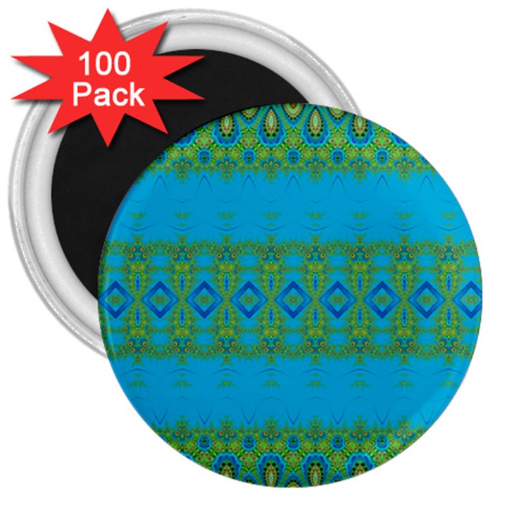 Boho Blue Green Pattern 3  Magnets (100 pack)