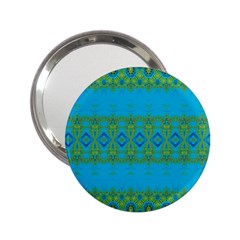 Boho Blue Green Pattern 2 25  Handbag Mirrors by SpinnyChairDesigns