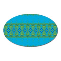 Boho Blue Green Pattern Oval Magnet