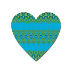 Boho Blue Green Pattern Heart Magnet by SpinnyChairDesigns