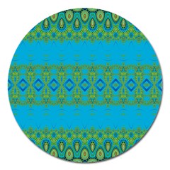 Boho Blue Green Pattern Magnet 5  (round) by SpinnyChairDesigns