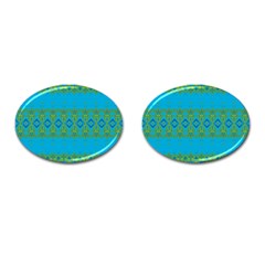 Boho Blue Green Pattern Cufflinks (oval) by SpinnyChairDesigns