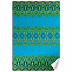 Boho Blue Green Pattern Canvas 12  X 18  by SpinnyChairDesigns