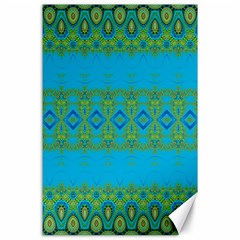 Boho Blue Green Pattern Canvas 24  X 36  by SpinnyChairDesigns