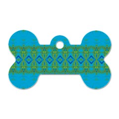 Boho Blue Green Pattern Dog Tag Bone (one Side) by SpinnyChairDesigns