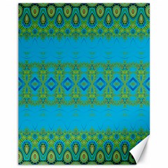 Boho Blue Green Pattern Canvas 11  X 14  by SpinnyChairDesigns