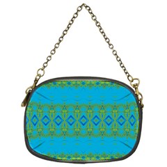 Boho Blue Green Pattern Chain Purse (one Side) by SpinnyChairDesigns