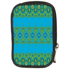 Boho Blue Green Pattern Compact Camera Leather Case by SpinnyChairDesigns