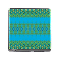 Boho Blue Green Pattern Memory Card Reader (square 5 Slot) by SpinnyChairDesigns