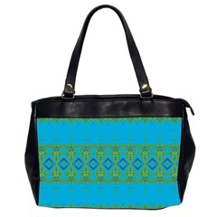 Boho Blue Green Pattern Oversize Office Handbag (2 Sides) by SpinnyChairDesigns