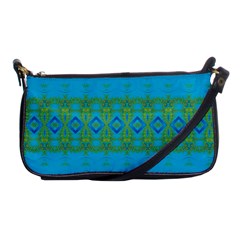 Boho Blue Green Pattern Shoulder Clutch Bag by SpinnyChairDesigns