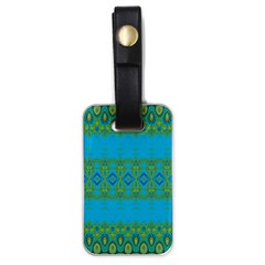 Boho Blue Green Pattern Luggage Tag (one Side) by SpinnyChairDesigns