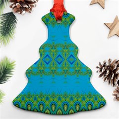 Boho Blue Green Pattern Ornament (christmas Tree)  by SpinnyChairDesigns