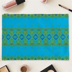 Boho Blue Green Pattern Cosmetic Bag (xxl) by SpinnyChairDesigns