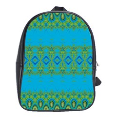 Boho Blue Green Pattern School Bag (xl) by SpinnyChairDesigns