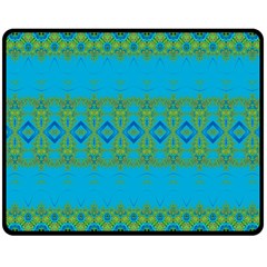 Boho Blue Green Pattern Double Sided Fleece Blanket (medium)  by SpinnyChairDesigns