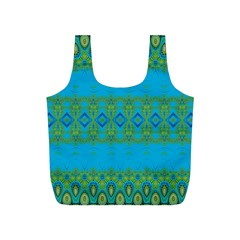 Boho Blue Green Pattern Full Print Recycle Bag (s) by SpinnyChairDesigns