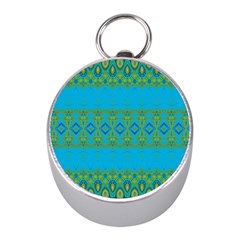 Boho Blue Green Pattern Mini Silver Compasses by SpinnyChairDesigns