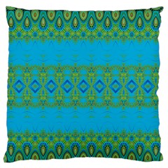 Boho Blue Green Pattern Large Flano Cushion Case (two Sides) by SpinnyChairDesigns