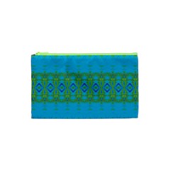 Boho Blue Green Pattern Cosmetic Bag (xs) by SpinnyChairDesigns