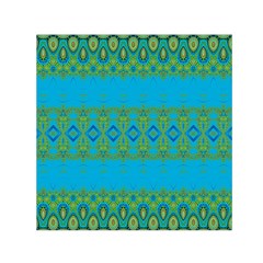 Boho Blue Green Pattern Small Satin Scarf (square) by SpinnyChairDesigns