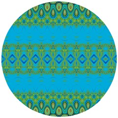 Boho Blue Green Pattern Wooden Puzzle Round by SpinnyChairDesigns