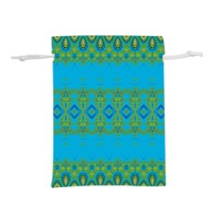 Boho Blue Green Pattern Lightweight Drawstring Pouch (m) by SpinnyChairDesigns