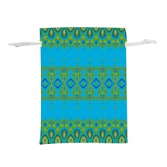 Boho Blue Green Pattern Lightweight Drawstring Pouch (l) by SpinnyChairDesigns