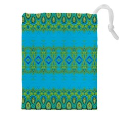 Boho Blue Green Pattern Drawstring Pouch (4xl) by SpinnyChairDesigns